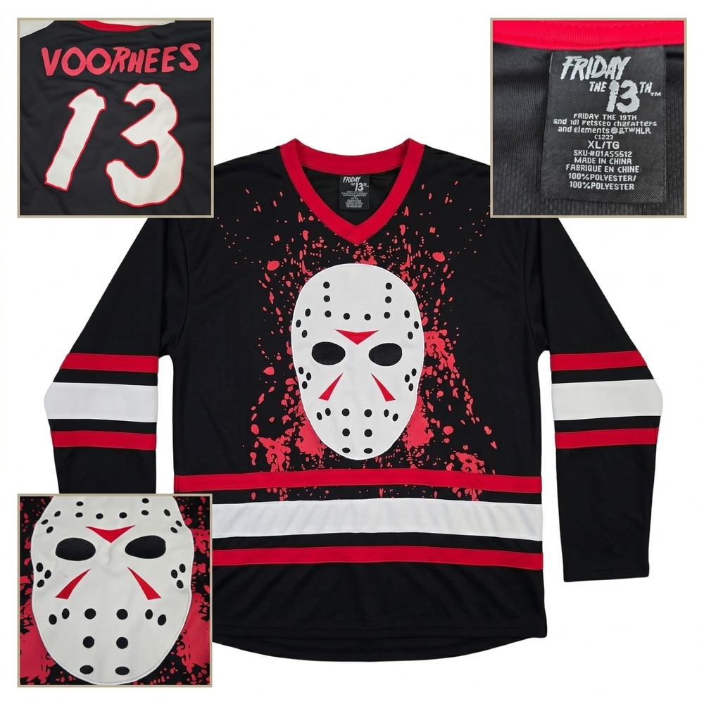 Friday The 13th Hockey Jersey XL Black Jason Voorhees Mask Horror Streetwear‎